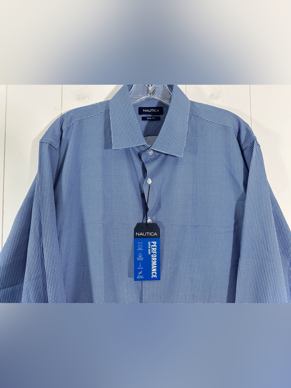 NWT Nautica Sz XL Performance Super Shirt Micro Blue Check Button Down Mens - Picture 2 of 13